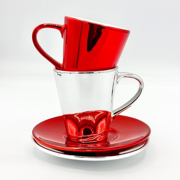 Starbucks | 2013 Silver & Red Mini Holiday Mug Plate Demi Espresso Set - Picture 1 of 11